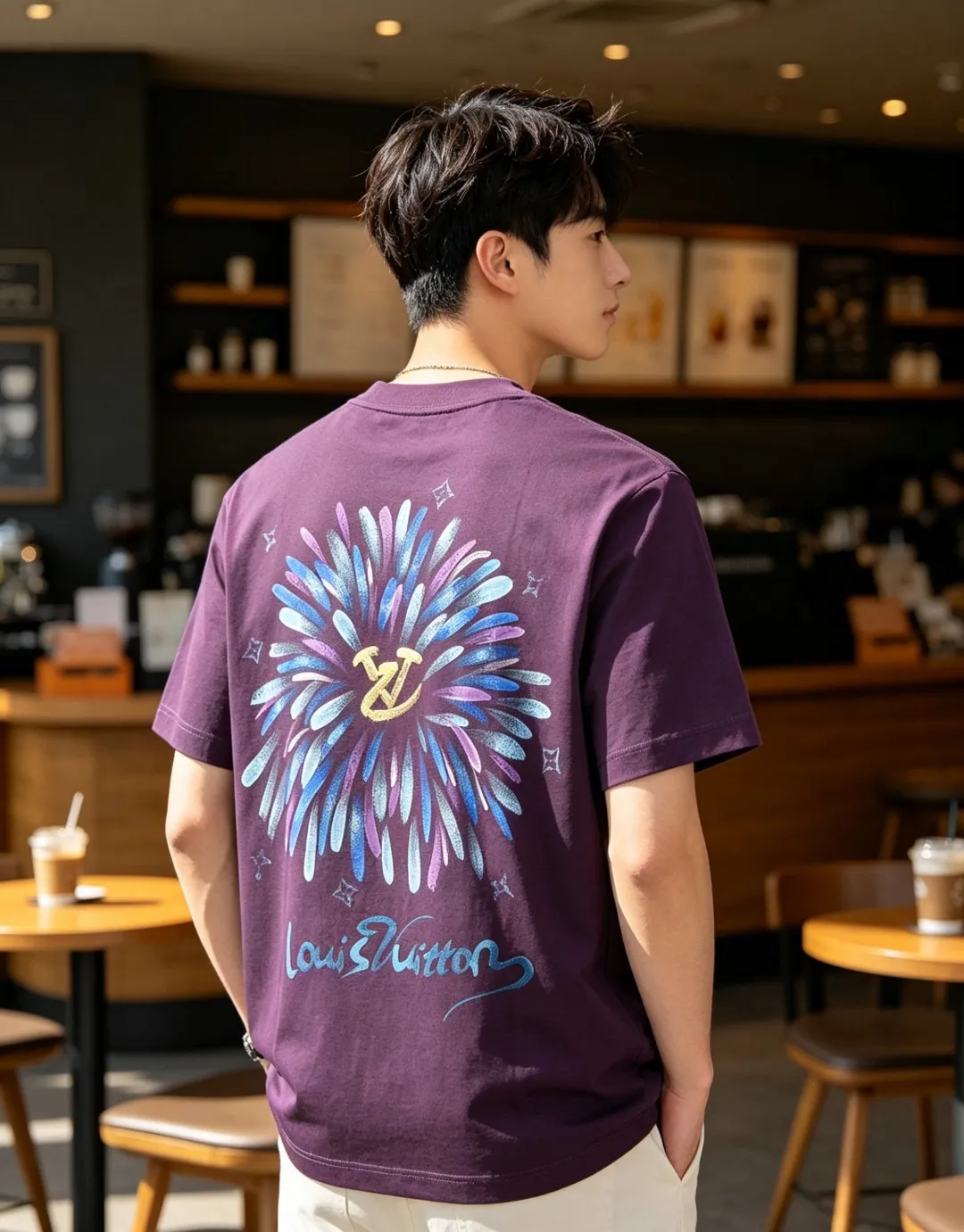 Louis Vuitton/Louis Vuitton watercolor fireworks inkjet short sleeves